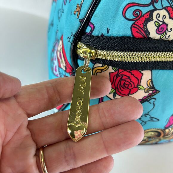 Betsey Johnson Turquoise Blue Multicolored Tea Time Print Insulated Satchel Bag - Picture 7 of 15